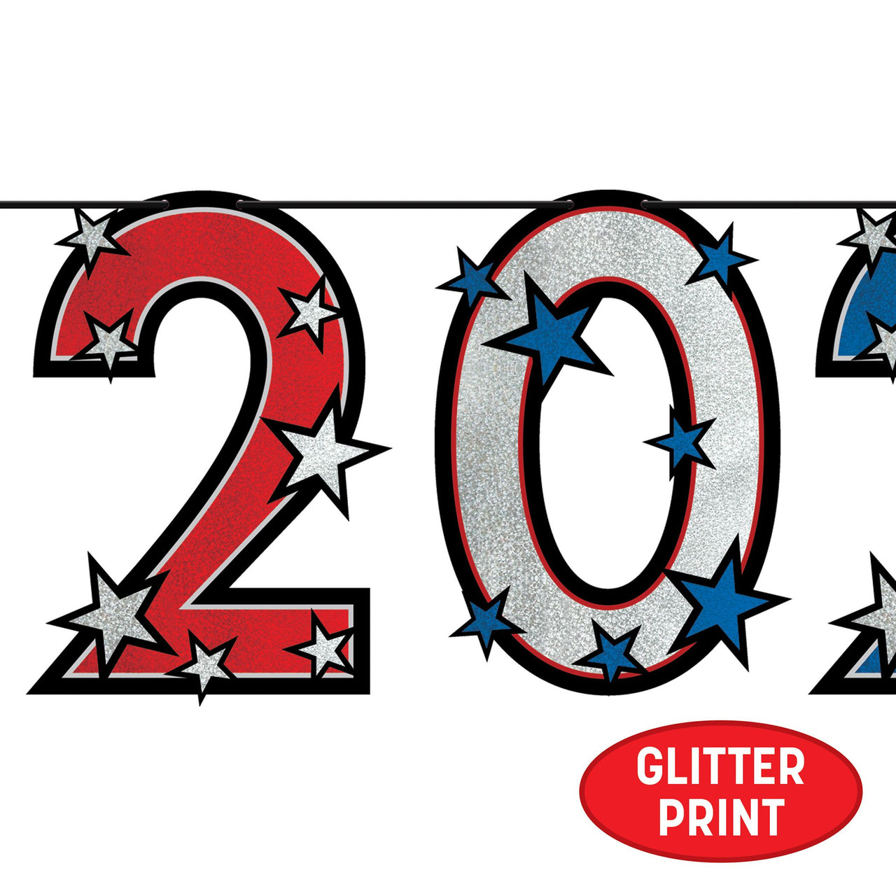 12 Pack Bulk 2026 Patriotic Streamer Red, Silver Blue Glitter