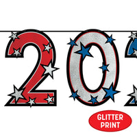 12 Pack Bulk 2026 Patriotic Streamer Red, Silver Blue Glitter