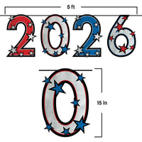 12 Pack Bulk 2026 Patriotic Streamer Red, Silver Blue Glitter