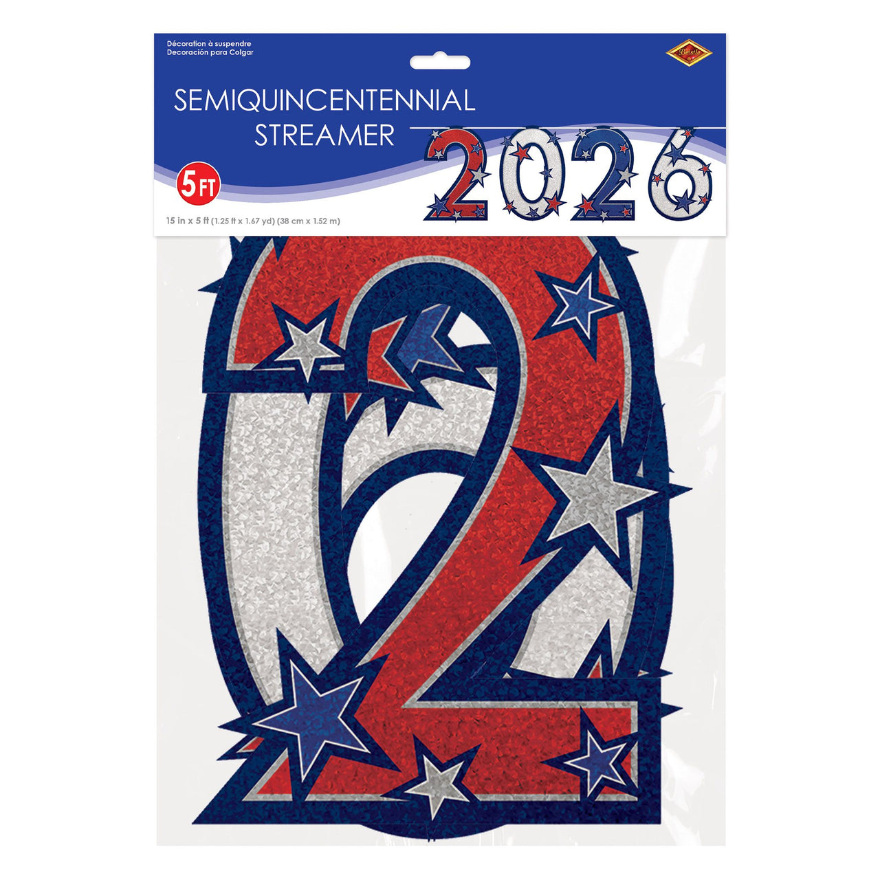 12 Pack Bulk Patriotic Red White Blue Glitter Streamer (15 inch x 5ft)