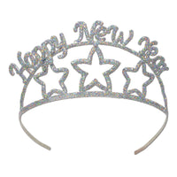 Glittered Metal Happy New Year Tiara - Bulk 6 Pack
