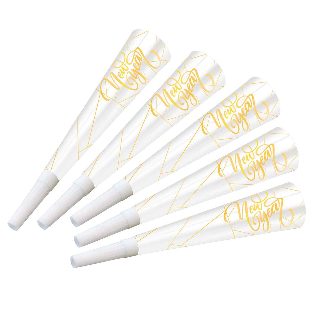 White New Year Gold Horns - Bulk 100 Pack