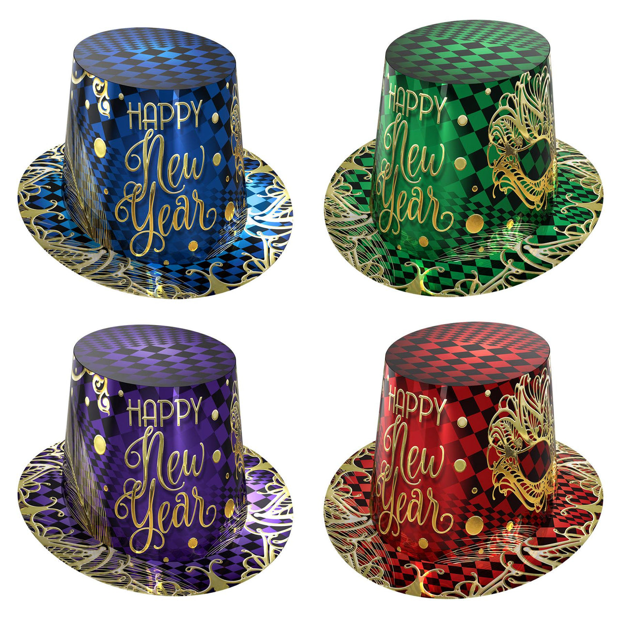 New Year's Eve Midnight Masquerade Hi-Hats - Bulk 25 Pack