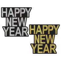 Happy New Year Glitter Cutouts - Black & Gold/Silver (2-Pack)