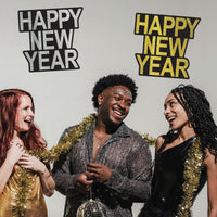 24 Pack Bulk Happy New Year Glitter Cutouts Black & Gold/Silver