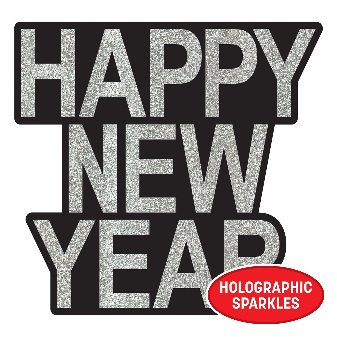 24 Pack Bulk Happy New Year Glitter Cutouts Black & Gold/Silver