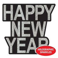 24 Pack Bulk Happy New Year Glitter Cutouts Black & Gold/Silver