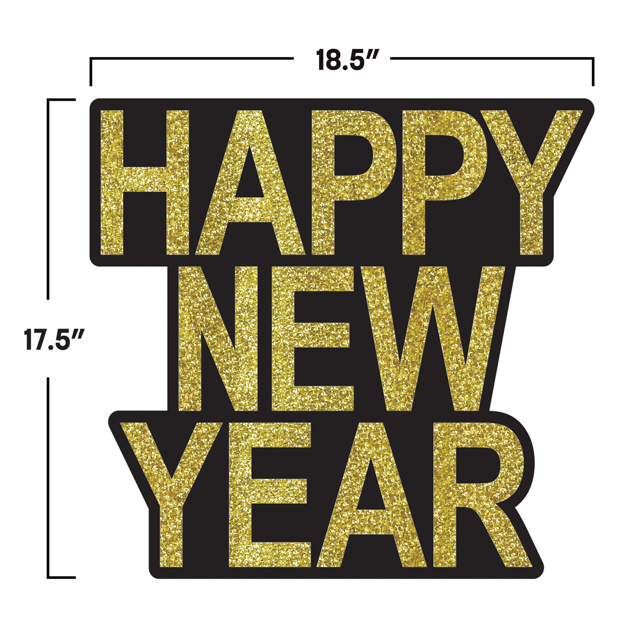 24 Pack Bulk Happy New Year Glitter Cutouts Black & Gold/Silver