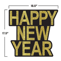24 Pack Bulk Happy New Year Glitter Cutouts Black & Gold/Silver