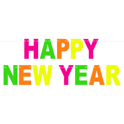Neon Happy New Year Streamer - Bulk 12 Pack