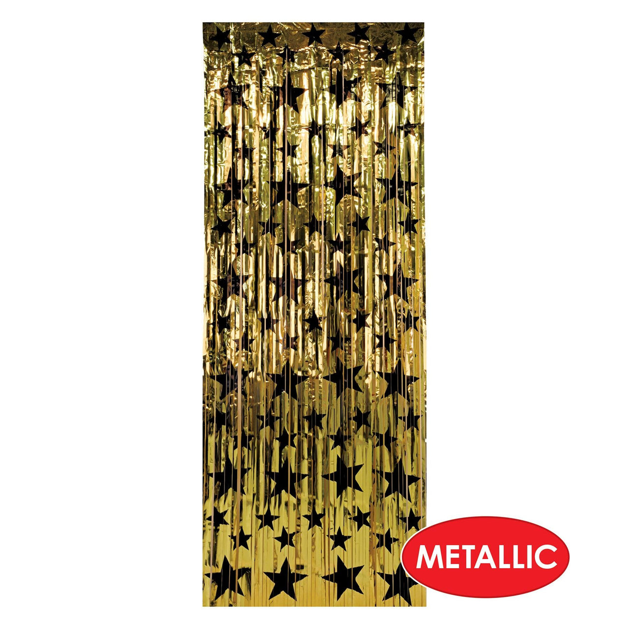 Gold with Black Star 1-Ply Fire Resistant Gleam 'N Curtain
