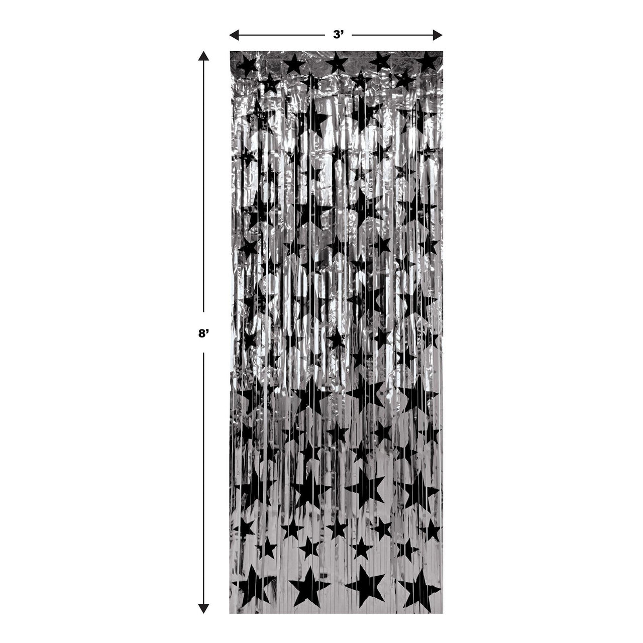 1-Ply Gleam 'N Party Curtain - Silver with Black Stars