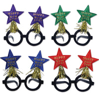 Glittered New Year Star Bopper Glasses - Bulk 12 Pack