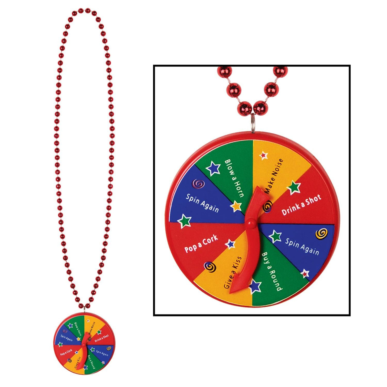 Bead Necklace with New Year Spinner Medallion - Bulk 12 Pack