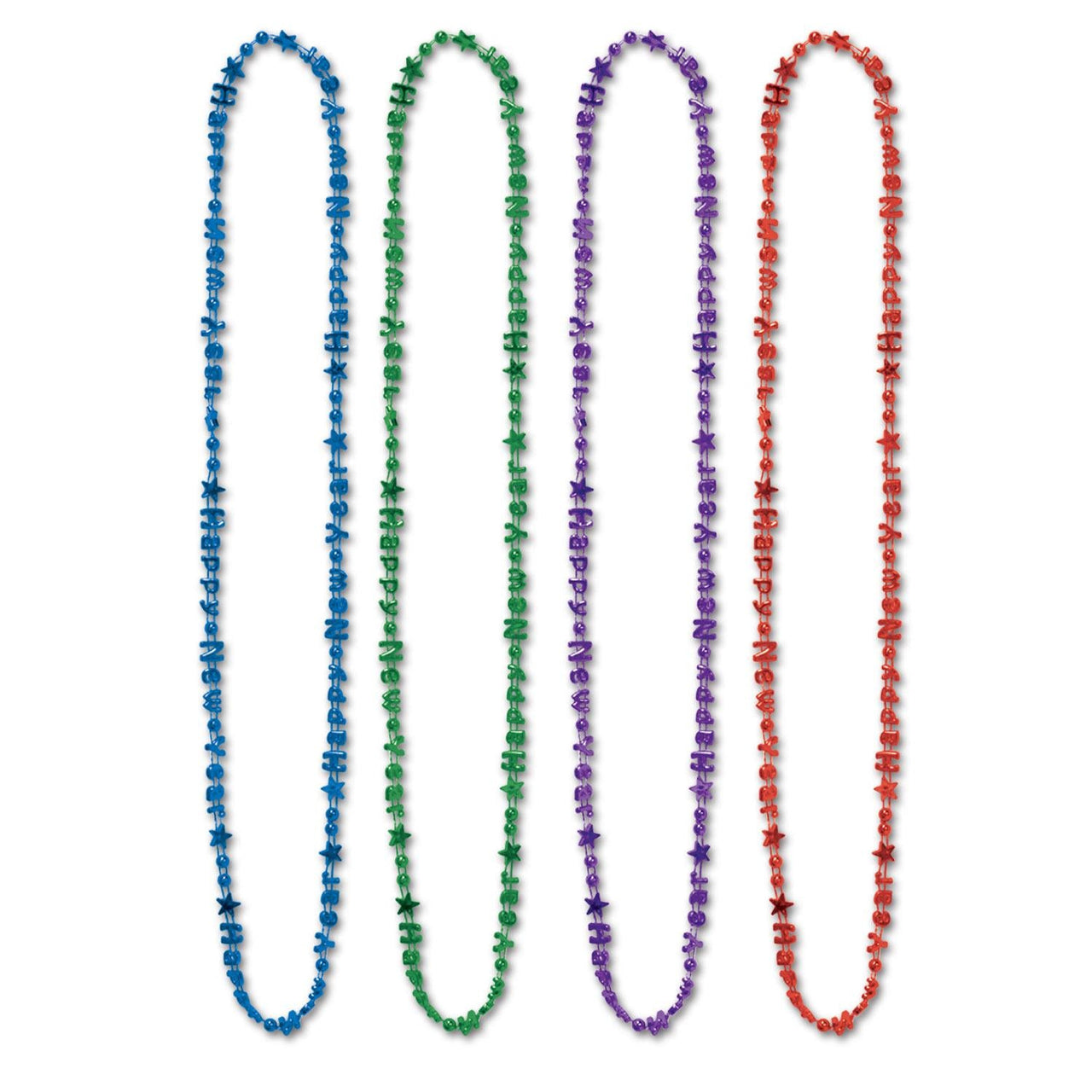 Happy New Year Bead Necklaces- Asst Colors - Bulk 144 Pack