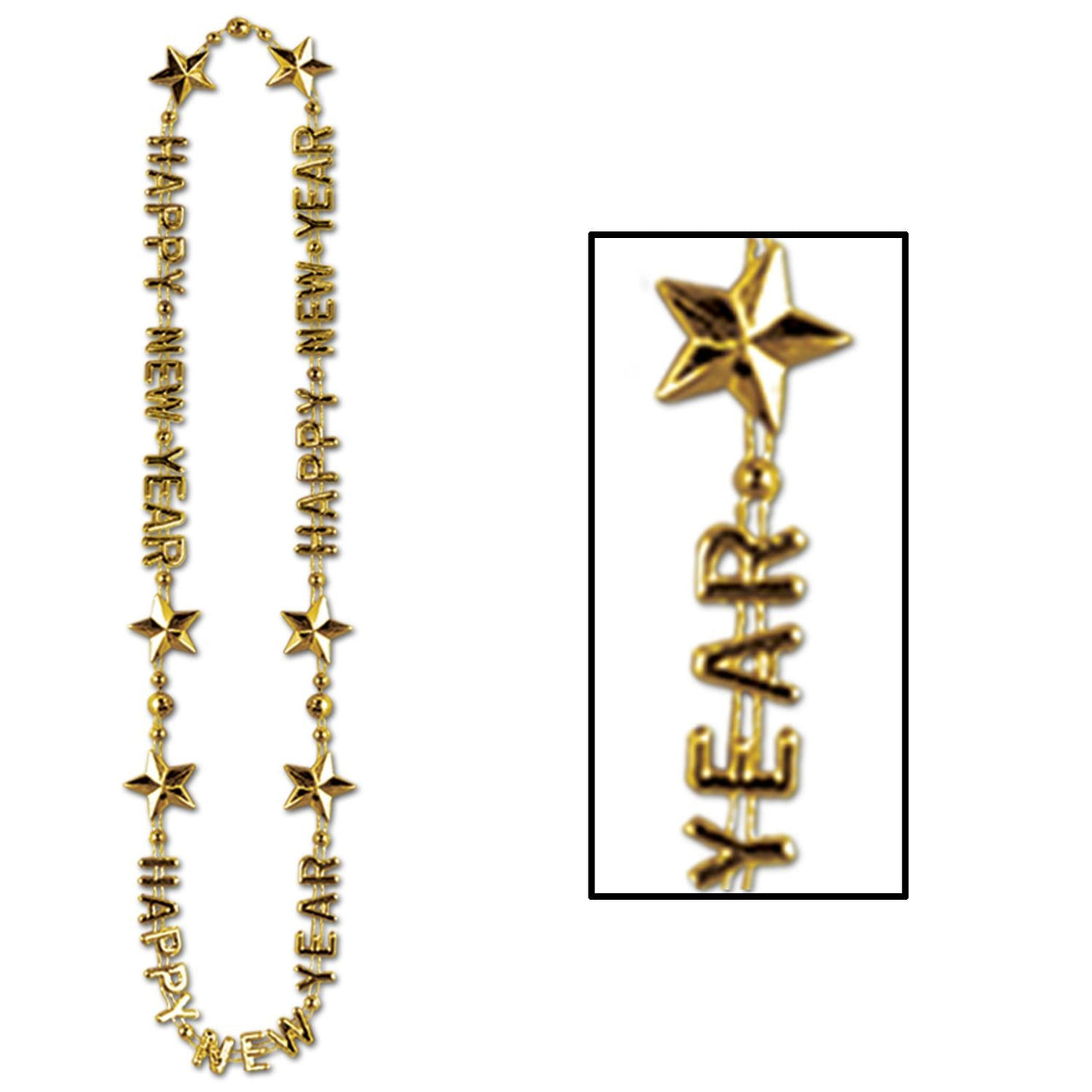 Happy New Year Bead Necklaces - gold - Bulk 12 Pack