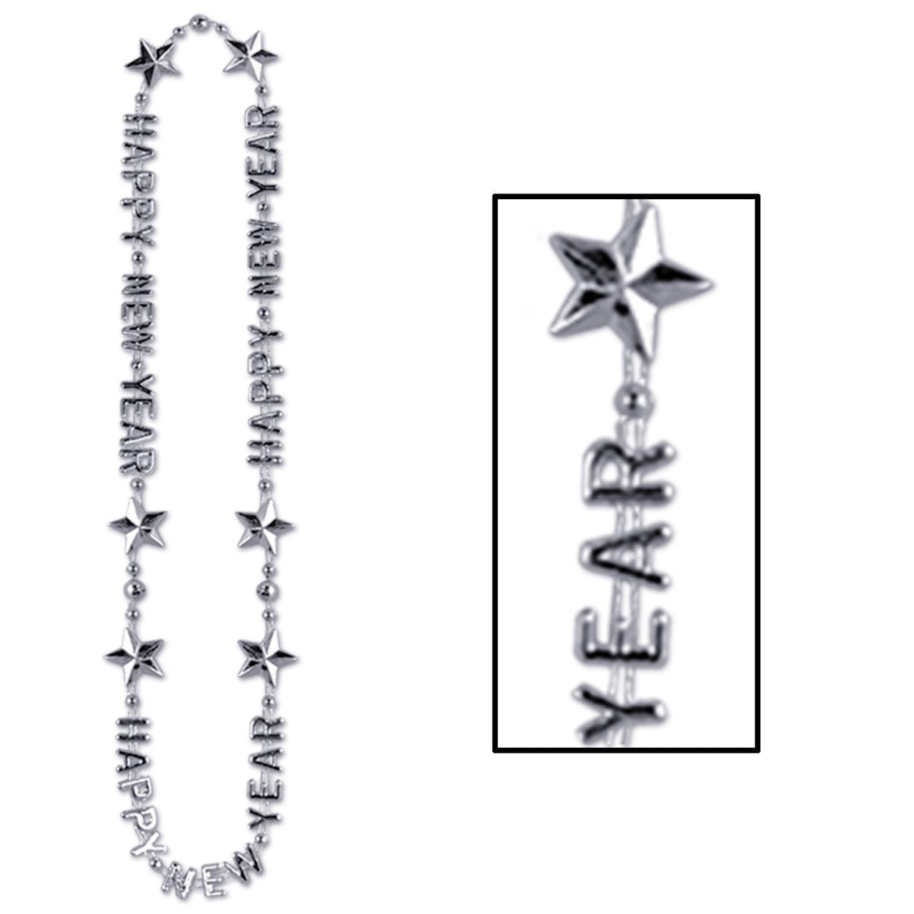 Happy New Year Bead Necklaces - silver - Bulk 12 Pack