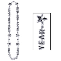 Happy New Year Bead Necklaces - silver - Bulk 12 Pack
