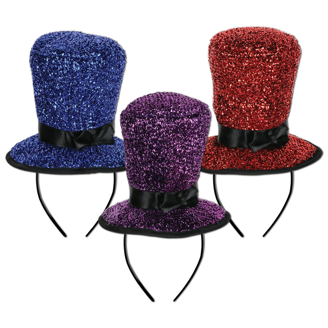 New Year's Eve Sparkling Top Hat Headbands - Bulk 12 Pack