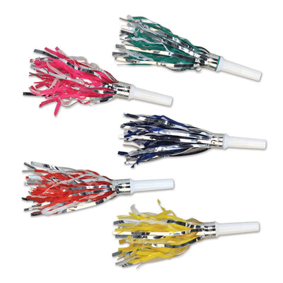 New Year's Eve Fringed Trumpet Noisemakers assorted colors - Bulk 100 Pack