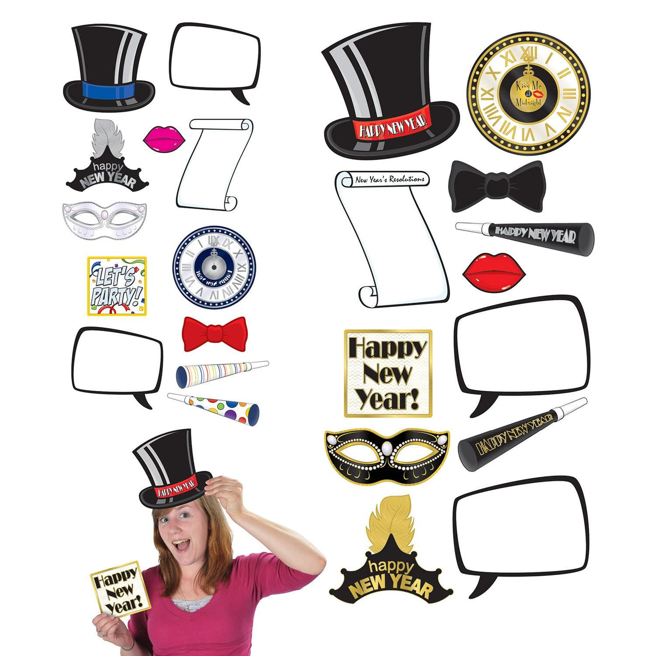 New Year Photo Fun Signs - Bulk 144 Pack