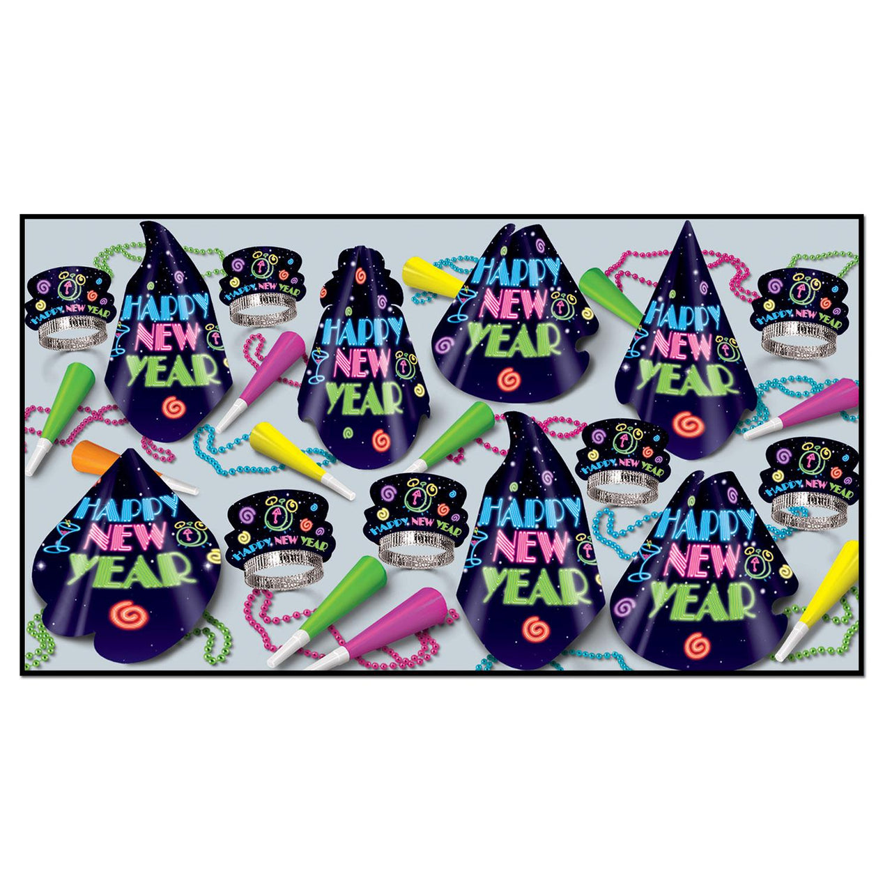 Neon Midnight New Year's Eve Party Kit for 50 People
