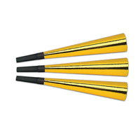 New Year's Eve Packaged Foil Horns - gold - Bulk/180 Horns