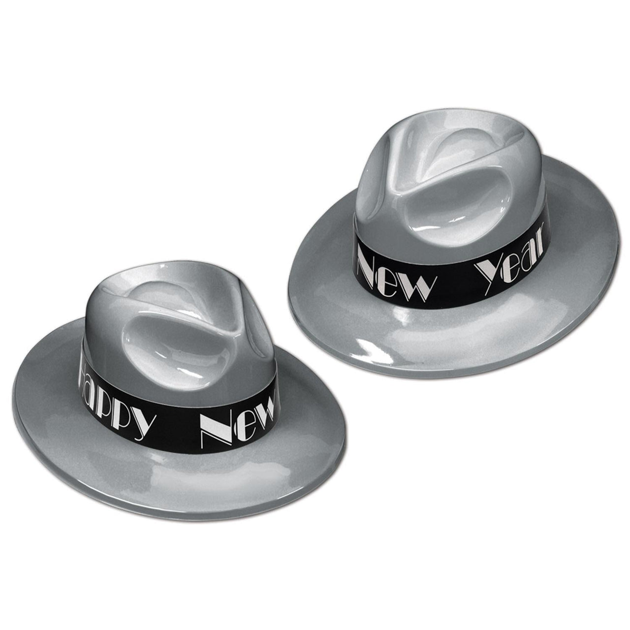 New Year's Eve Silver Swing Fedora, silver with black foil band - Bulk 25 Pack