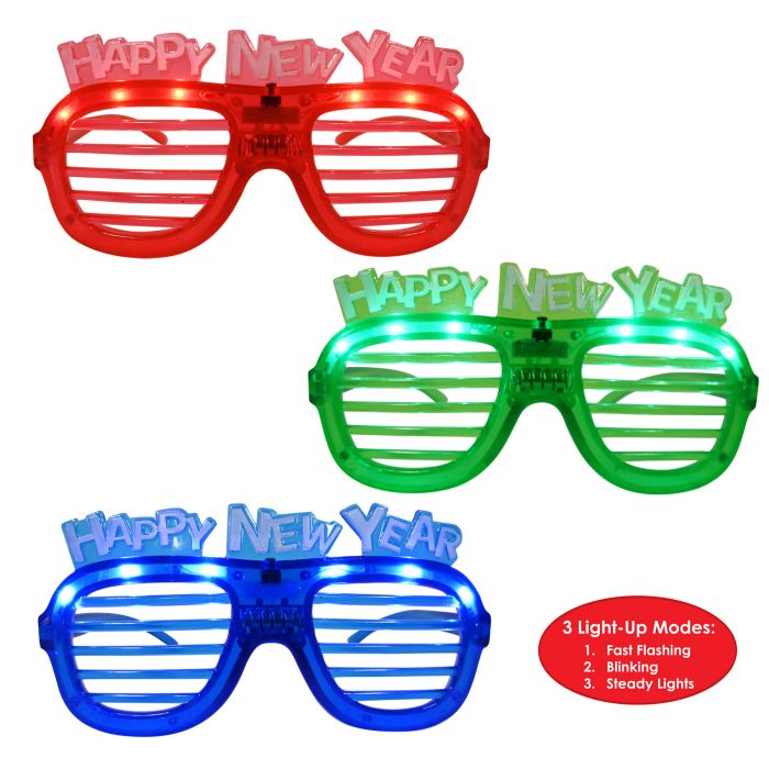 12 Pack Bulk Happy New Year LED Shutter Glasses