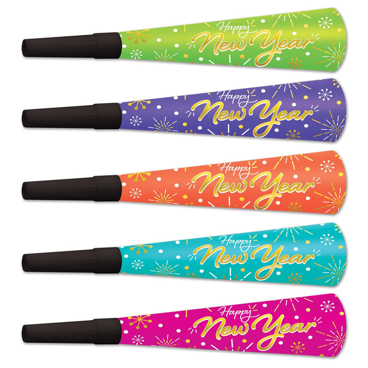 New Year's Eve Neon Burst Horns - Bulk 100 Pack