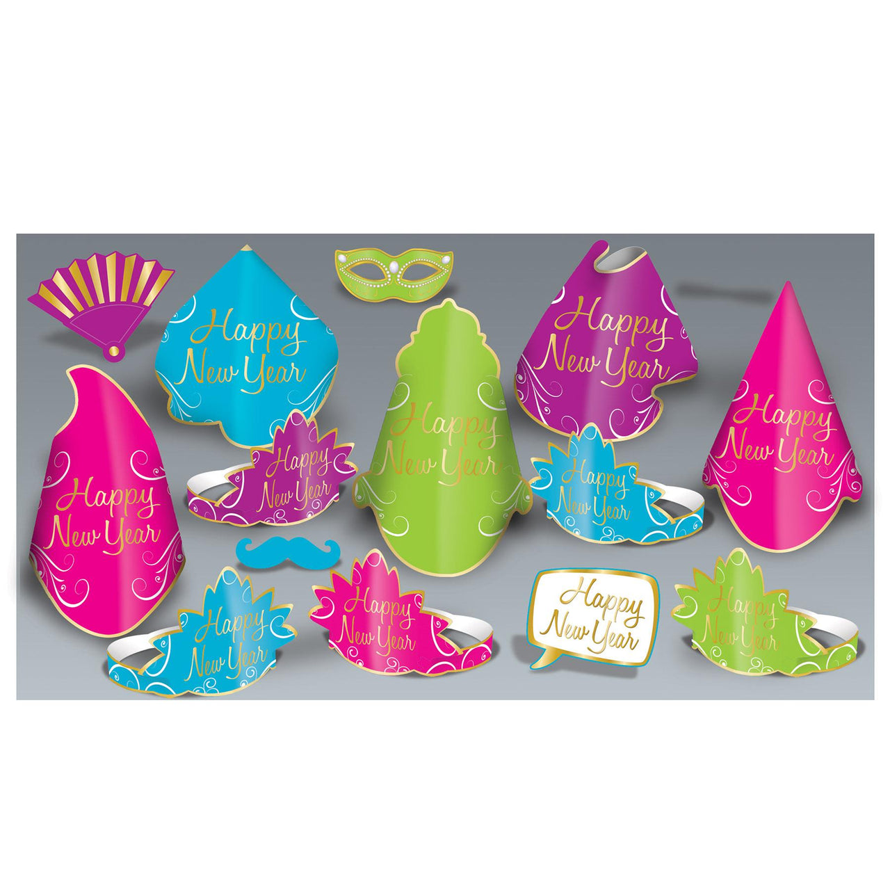 Simply Paper New Year Party Kit for 10- Pink, Blue and Green