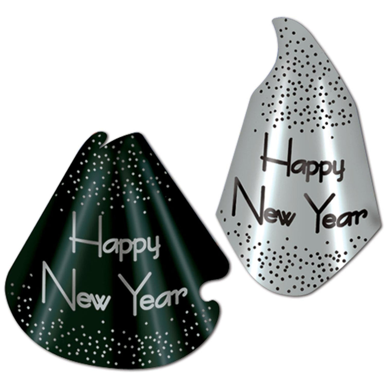 Sparkling Black and Silver New Year's Eve Party Hats - Bulk 50 Pack