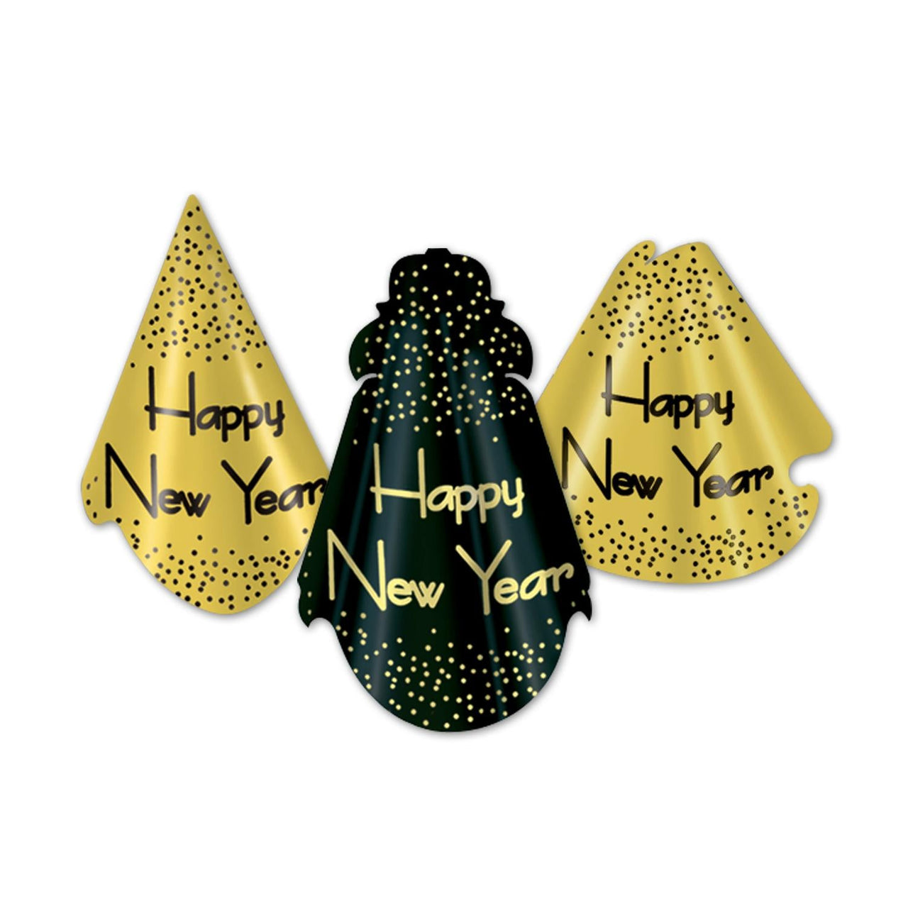 Sparkling Black and Gold New Year's Eve Party Hats - Bulk 50 Pack