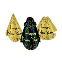 Sparkling Black and Gold New Year's Eve Party Hats - Bulk 50 Pack