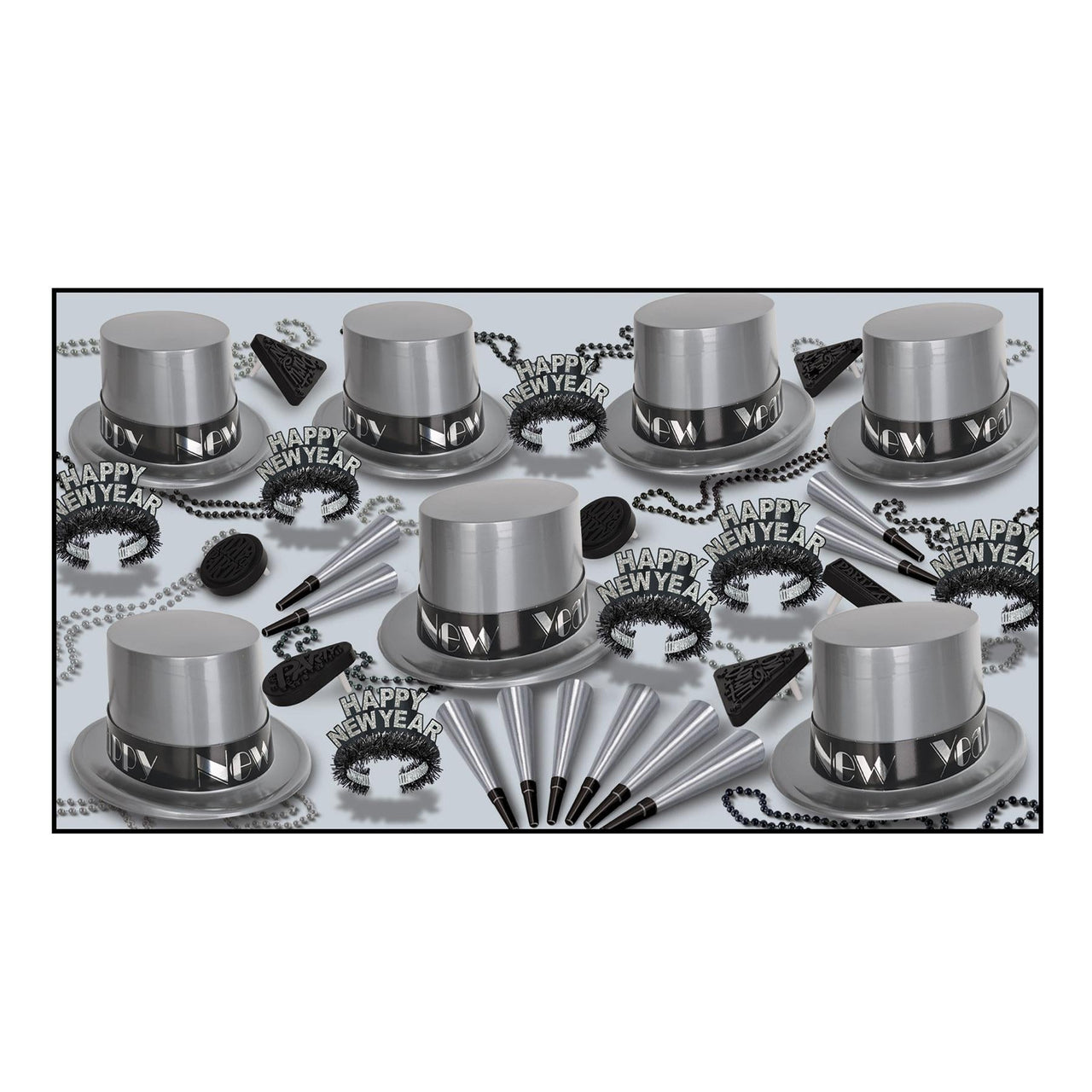 Simply Silver New Year's Eve Party Kit for 50 People