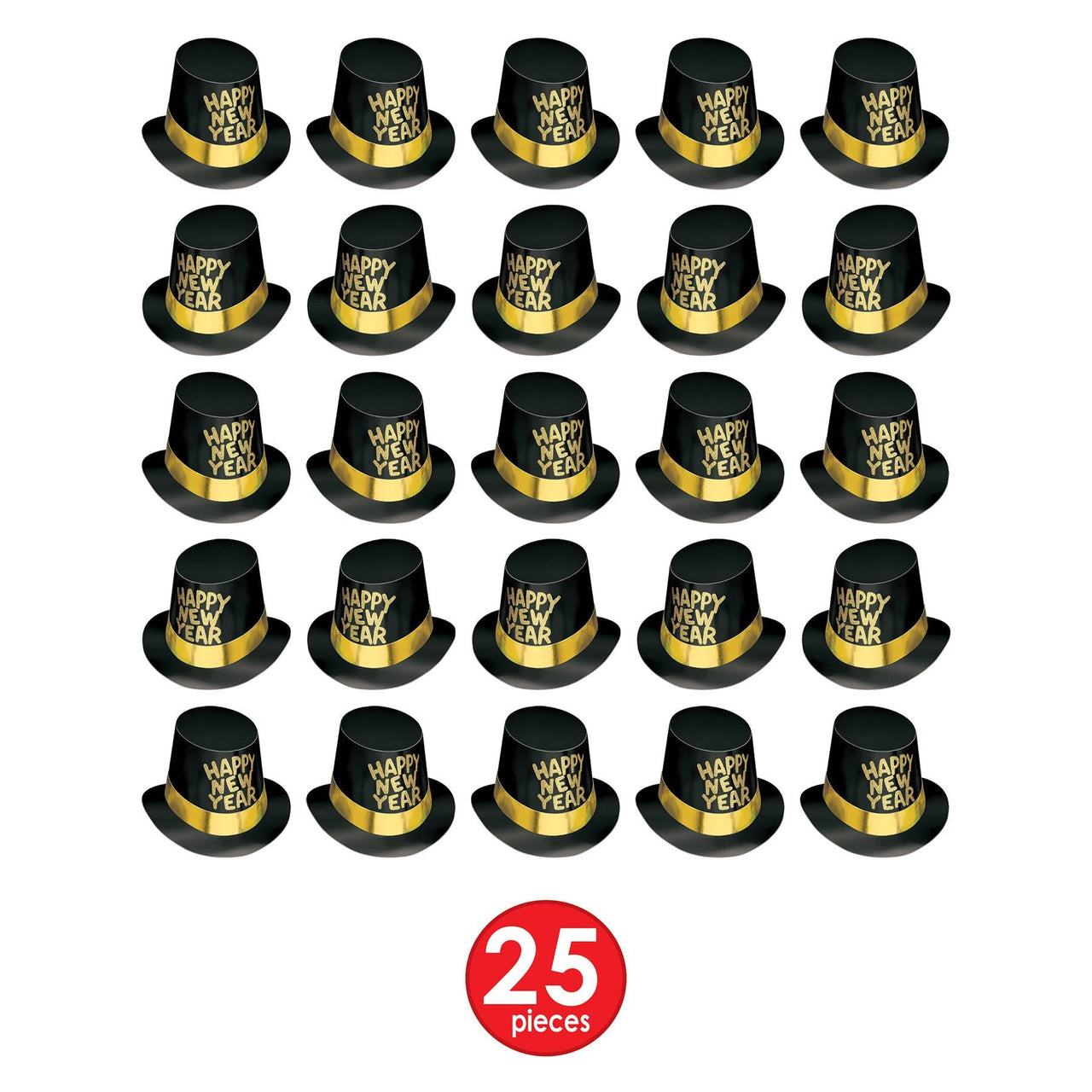 Beistle Black Hi-Hat with Glittered Happy New Year - New Years - Gold Glitter & Band