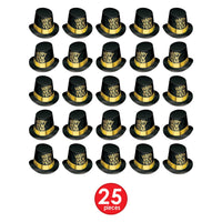 Beistle Black Hi-Hat with Glittered Happy New Year - New Years - Gold Glitter & Band