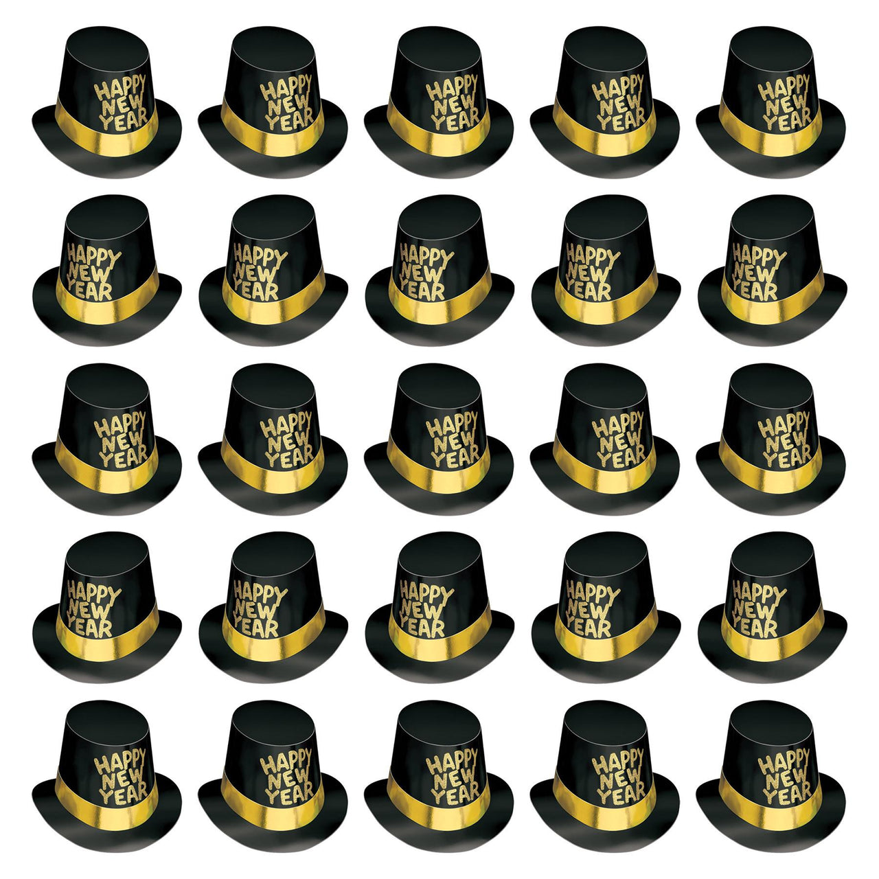 Beistle Black Hi-Hat with Glittered Happy New Year - New Years - Gold Glitter & Band