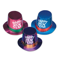 Assorted Foil Happy New Year Hi-Hats silver glitter - Bulk 25 Pack