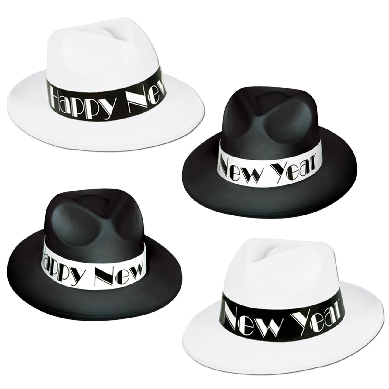 New Year's Eve Chicago Swing Fedora Hats assorted black & white - Bulk 25 Pack