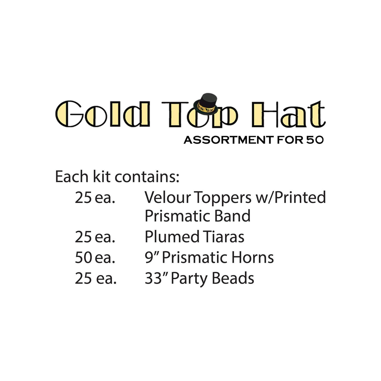 The Gold Top Hat New Year's Eve Party Kit for 50 People