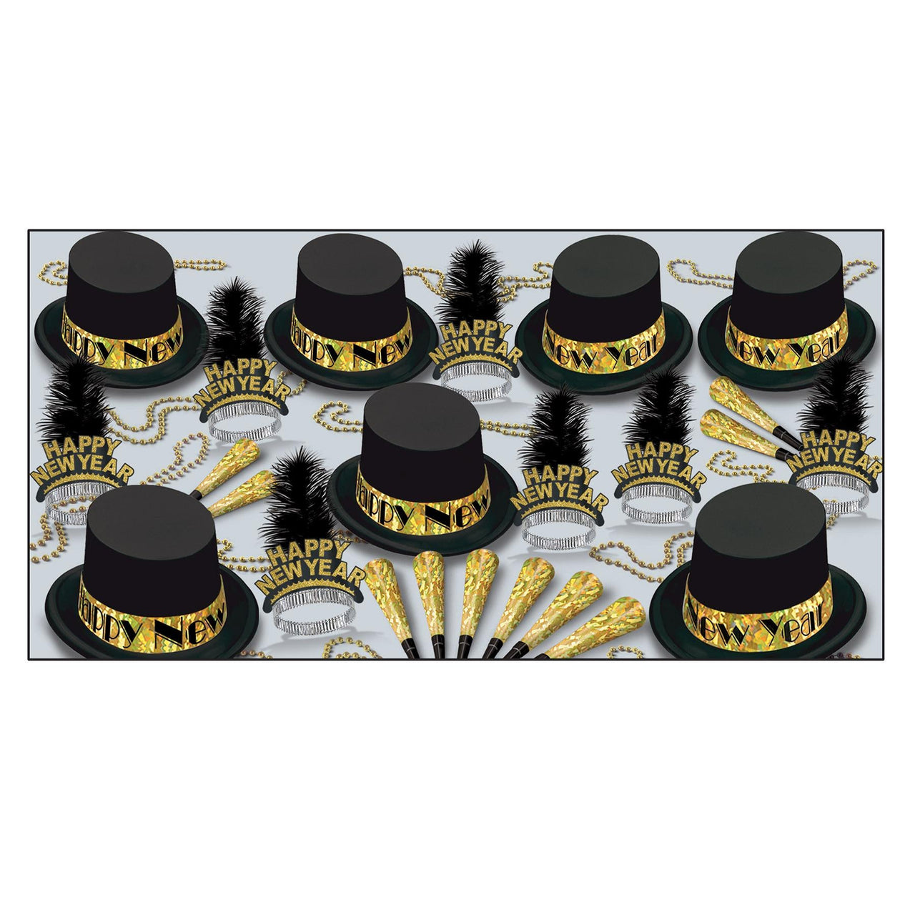 Gold Top Hat New Year's Eve Party Kit for 50 People