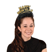 Beistle Packaged Black & Gold Happy New Year Regal Tiaras - New Years Tiaras