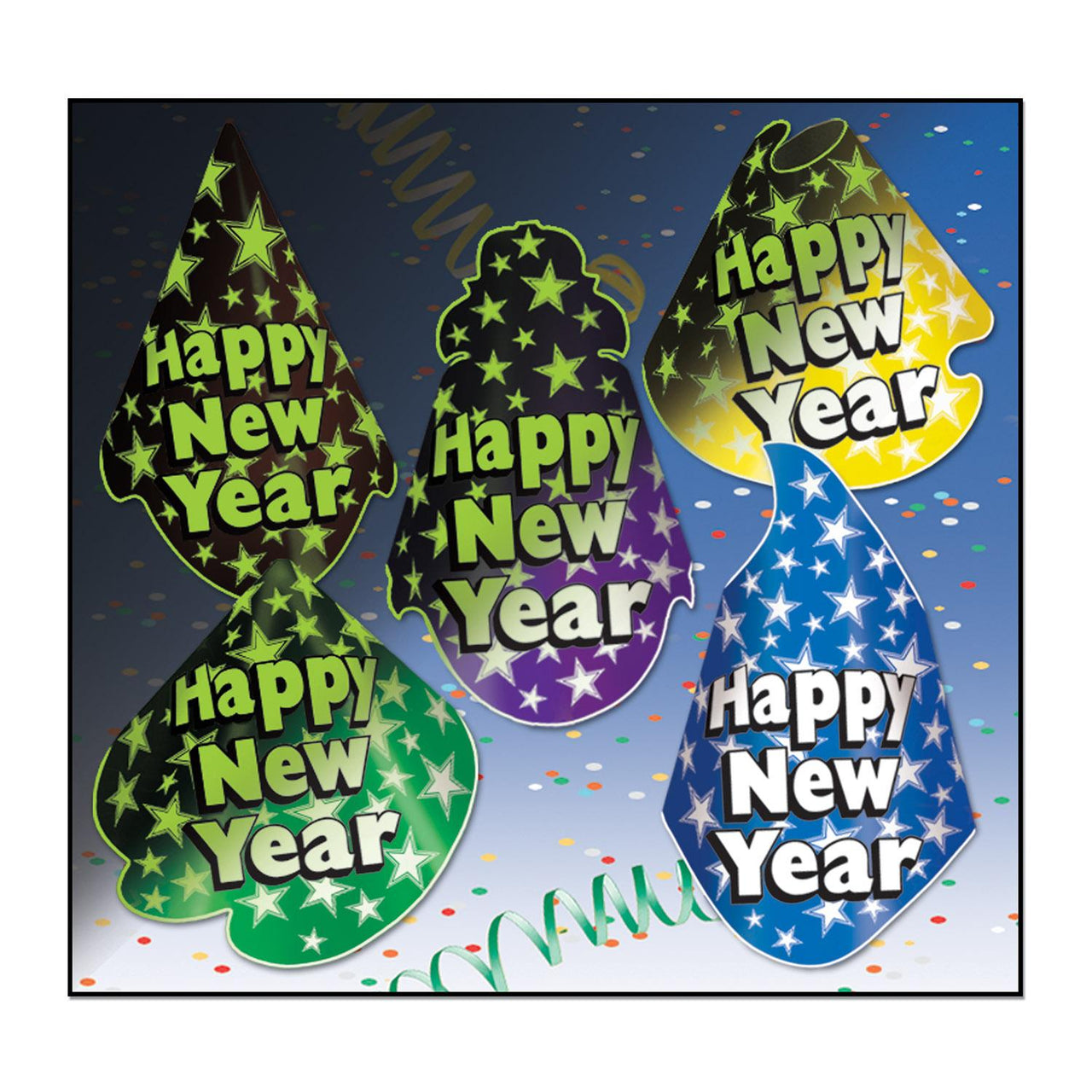Midnight Glow New Year's Eve Party Hats - Bulk 50 Pack