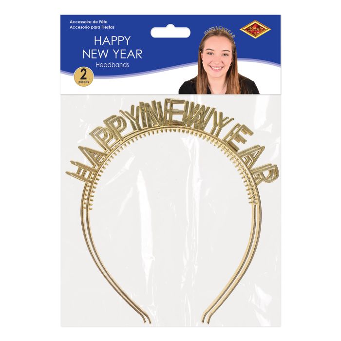 24 Pack Bulk Gold Happy New Year Headbands