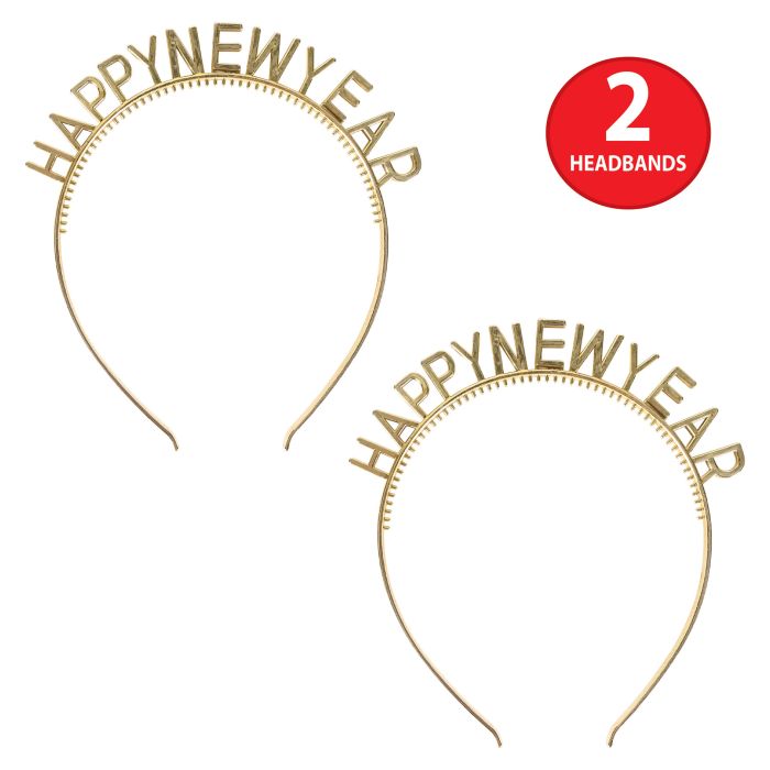 24 Pack Bulk Gold Happy New Year Headbands