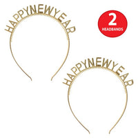 24 Pack Bulk Gold Happy New Year Headbands