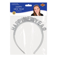 24 Pack Bulk Silver Happy New Year Headbands