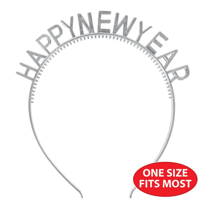24 Pack Bulk Silver Happy New Year Headbands