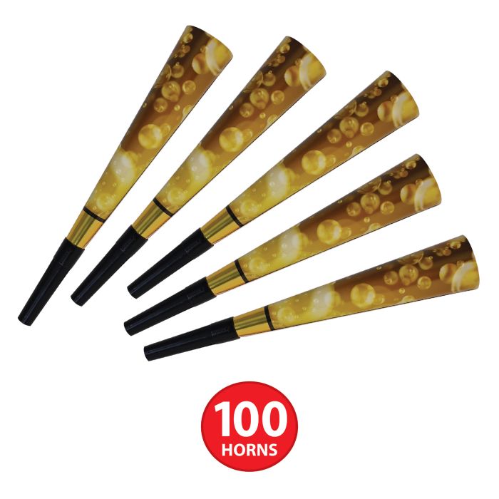 100 Pack Bulk Champagne New Year Horns
